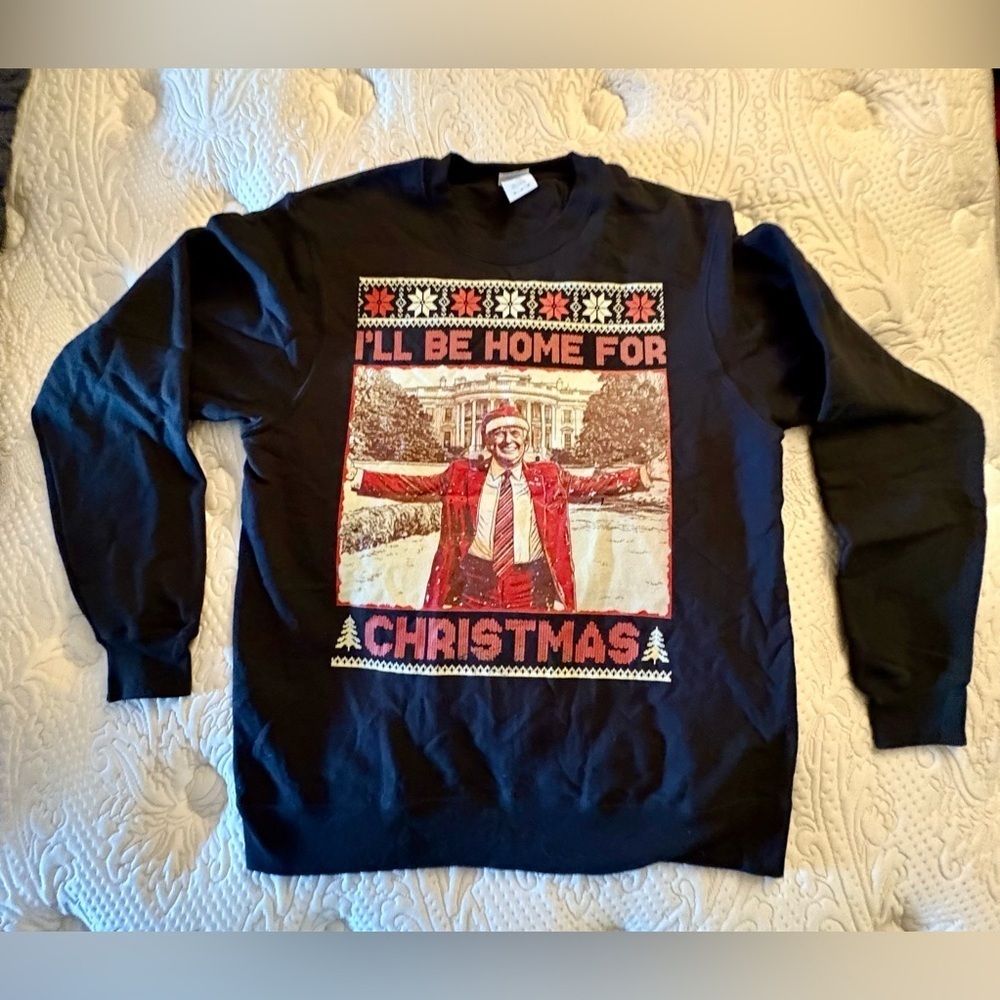 New  Christmas Santa Trump Funny Ugly Sweater Black Crew Neck Sweatshirt